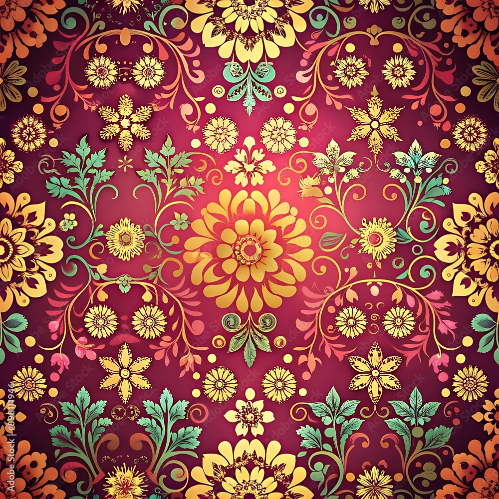 Floral Pattern with Yellow and Green Flowers. Floral Pattern with Yellow and Green Flowers.