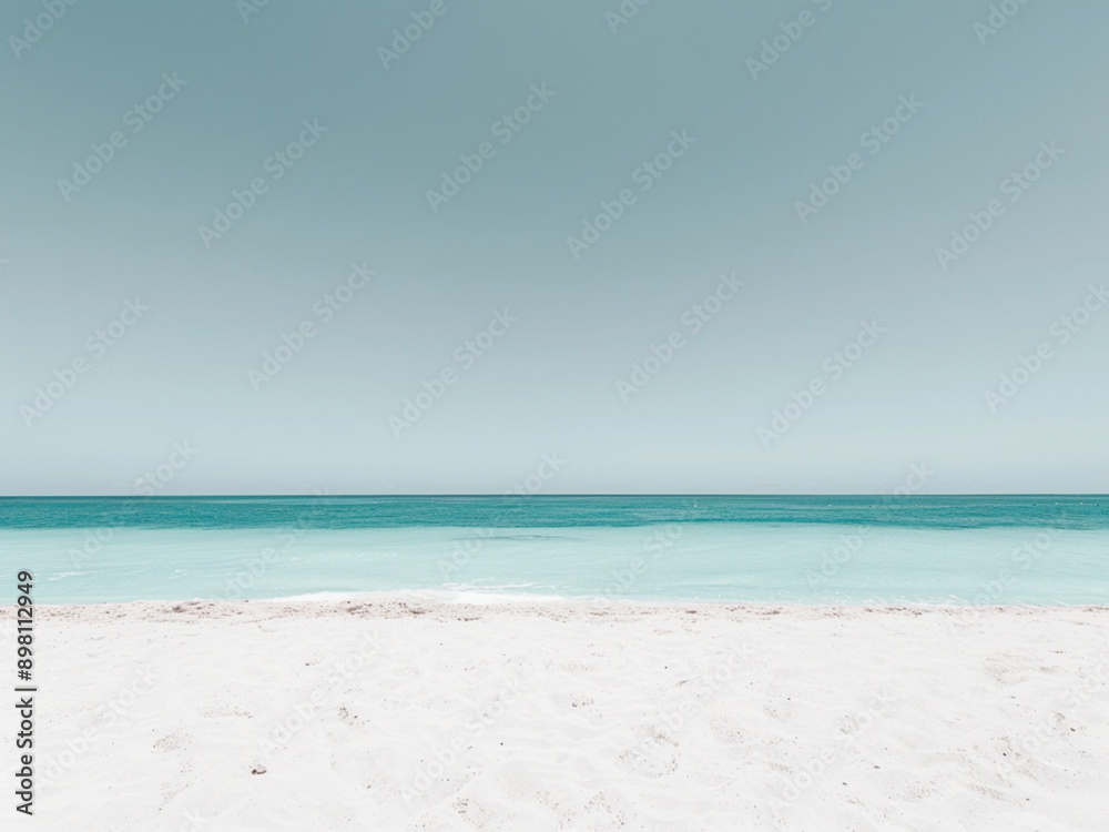white sand, turquoise sea, clear sky on the horizon, suitable as a background for catalog models 