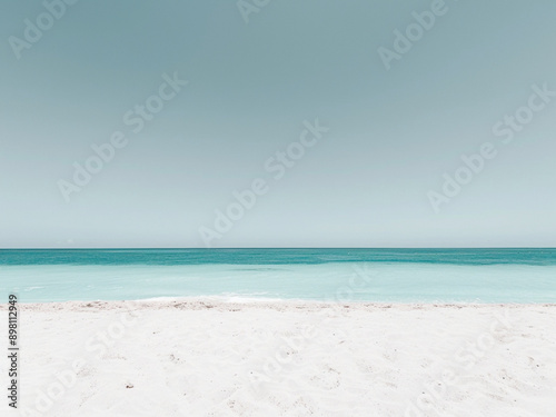 white sand, turquoise sea, clear sky on the horizon, suitable as a background for catalog models 