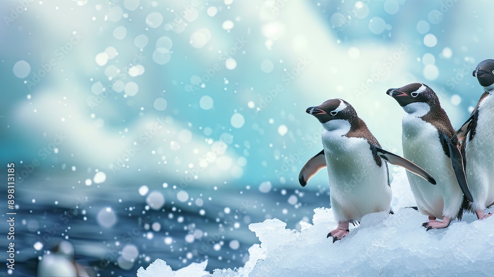 Fototapeta premium Cute penguins take a walk in the snow