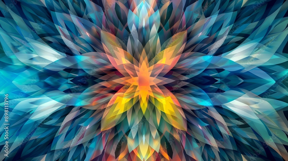 Vibrant geometric shapes creating a modern art flower on abstract background, ideal for websites, presentations, and various projects Vibrant geometric shapes creating a modern art flower on abstract background, ideal for websites, presentations, and various projects