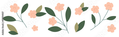 Hand drawn flowers set isolated on white background