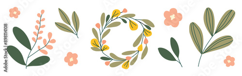 Hand drawn flowers set isolated on white background