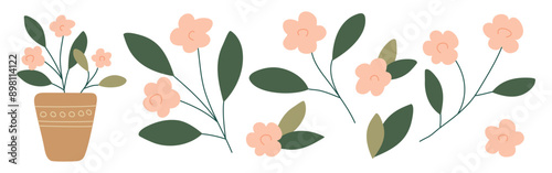 Hand drawn flowers set isolated on white background