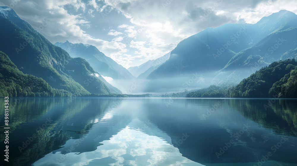 Fototapeta premium Stunning 4K wallpaper featuring a serene mountain lake, capturing its beauty in crisp detail.