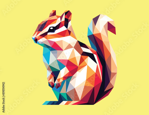 Low polygon of a chipmunk isolated on yellow background, wild animal theme, vector illustration