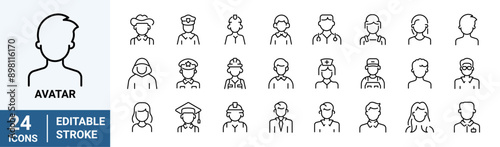 Avatar web line icons. User Icons. Different men and women characters collection. People icons