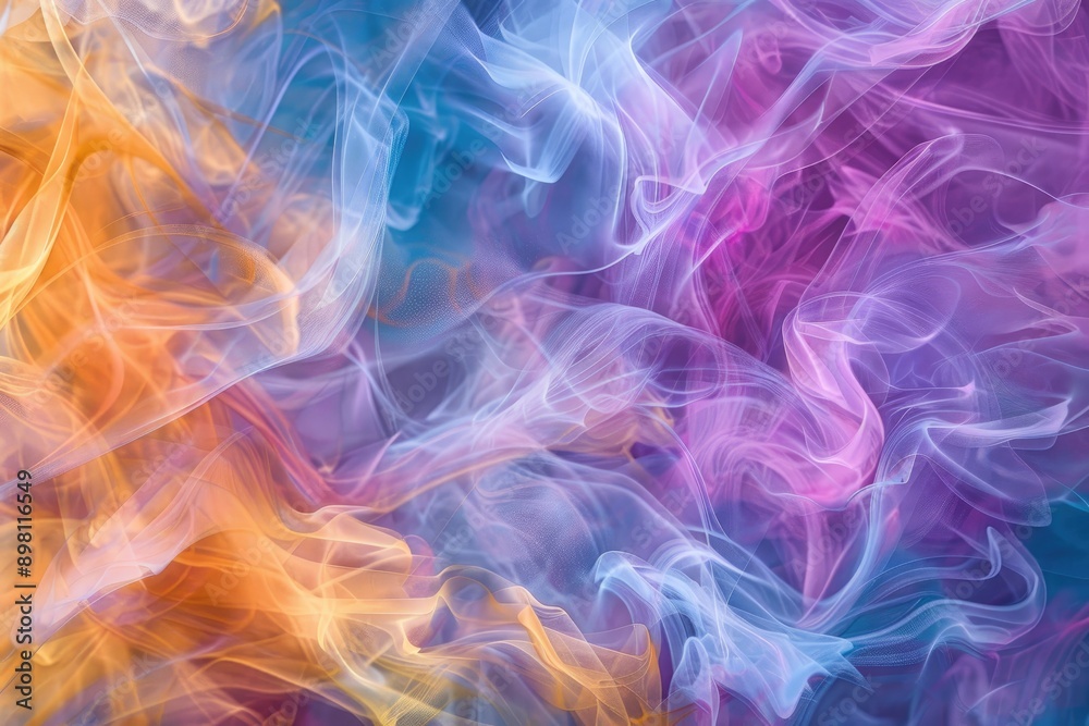 Multicolored smoke floats in the air, Abstract vibrant background featuring swirling patterns in bright colors of purple, blue, pink, and orange., AI generated Multicolored smoke floats in the air, Abstract vibrant background featuring swirling patterns in bright colors of purple, blue, pink, and orange., AI generated