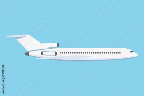 Airplane on a blue background. Passenger and cargo air transport. A quick long-distance flight. Vector illustration