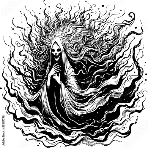 Photos banshee illustration, scary ghost vector art.
