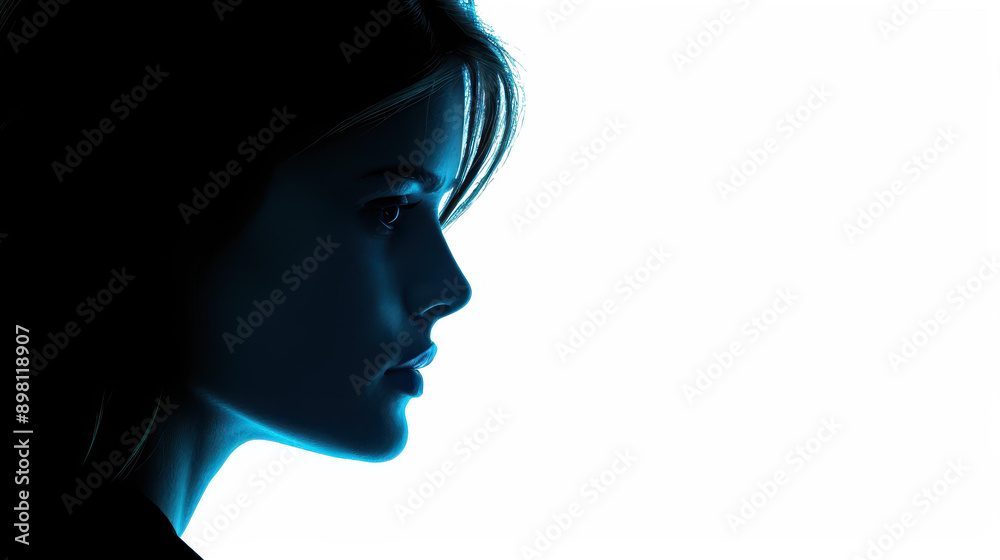 Elegant silhouette of a confident young woman staring ahead on a white background. Elegant silhouette of a confident young woman staring ahead on a white background.