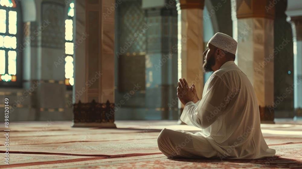 Muslim Man Praying in a Mosque Muslim Man Praying in a Mosque