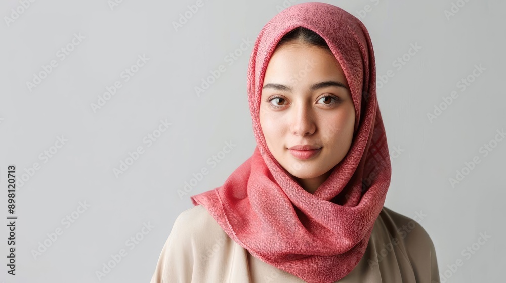 Young Woman in a Pink Hijab Looking at the Camera Young Woman in a Pink Hijab Looking at the Camera