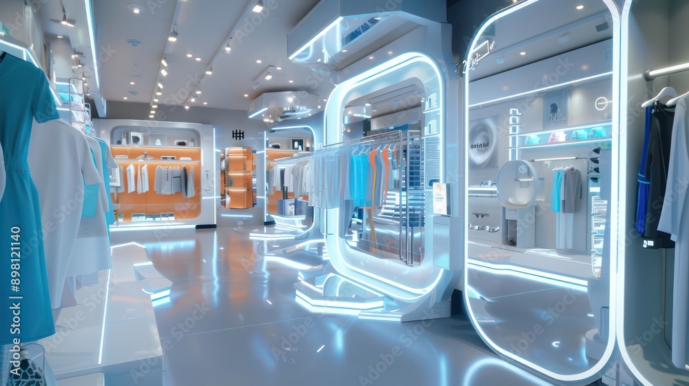 Obraz premium futuristic retail store where customers use augmented reality mirrors to try on clothes and accessories virtually