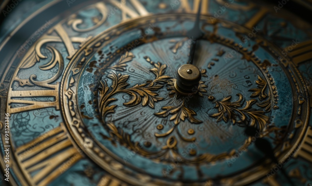 Fototapeta premium A detailed close-up of a vintage clock face, emphasizing the passage of time and the elegance of antique design