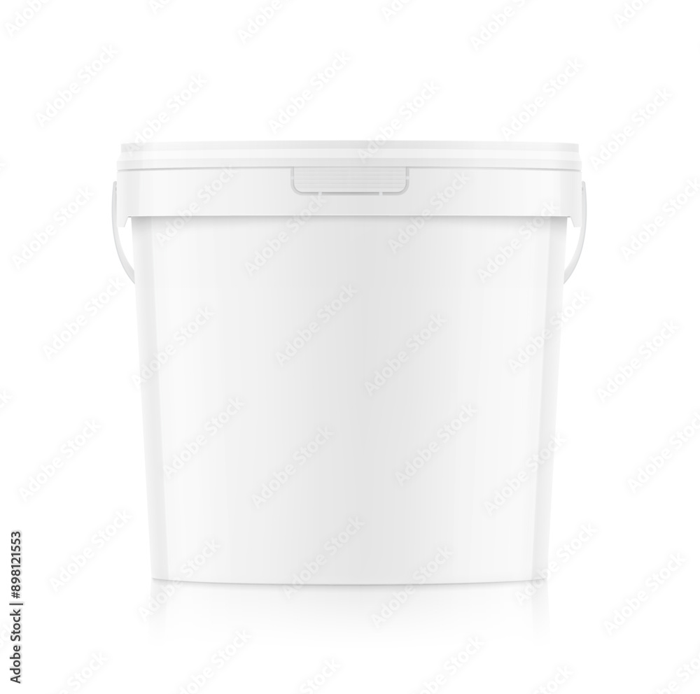 White plastic bucket for paints, horeca food, glue. Realistic vector illustration isolated on white background. Ready for your design. EPS10. White plastic bucket for paints, horeca food, glue. Realistic vector illustration isolated on white background. Ready for your design. EPS10.