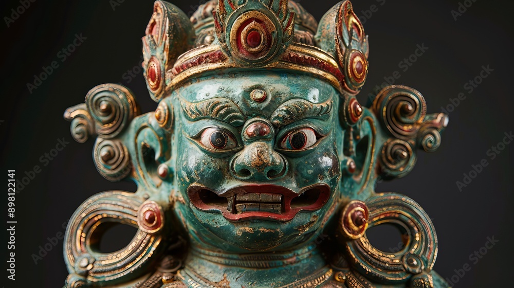 Ornate Green Deity Statue Close-Up Ornate Green Deity Statue Close-Up
