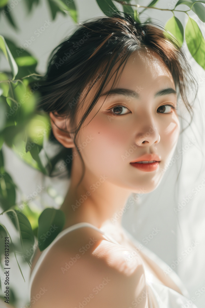 自然光の中に立つ女性の美しいポートレート