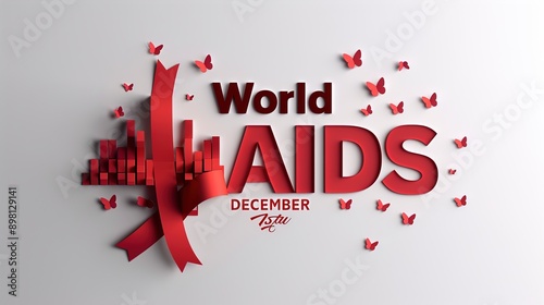 Design for World AIDS Day banner, the red ribbon is a sign of unity among HIV-positive people, paper illustration, and 3d paper.art photo