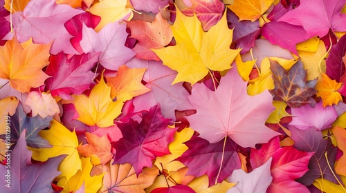 Detailed pile of colorful fall leaves, showcasing the diverse shapes and vibrant hues of autumn