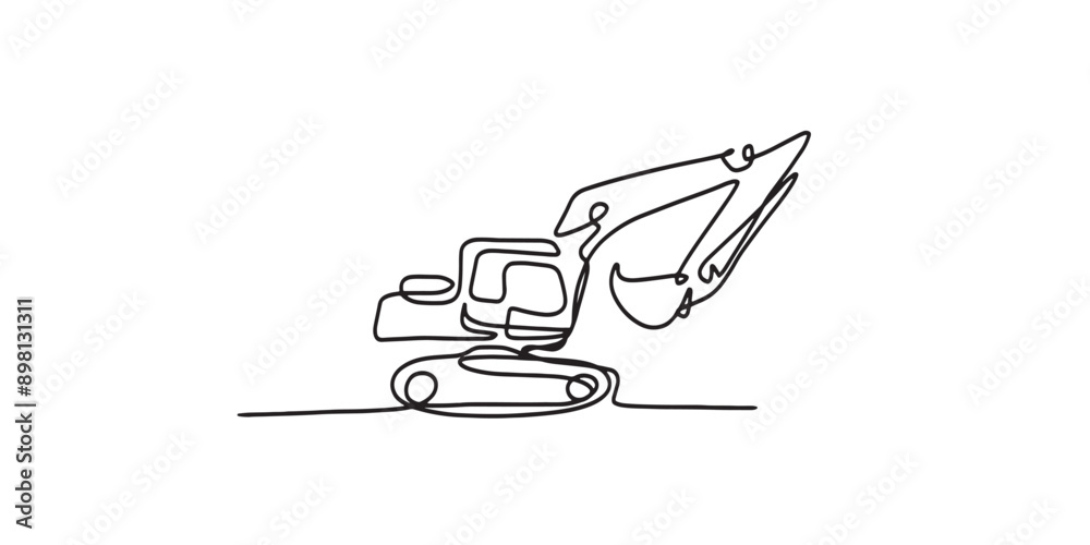 One single line drawing of Excavator for soil earth drilling vector illustration, commercial vehicle. Heavy digger machine construction concept. One single line drawing of Excavator for soil earth drilling vector illustration, commercial vehicle. Heavy digger machine construction concept.