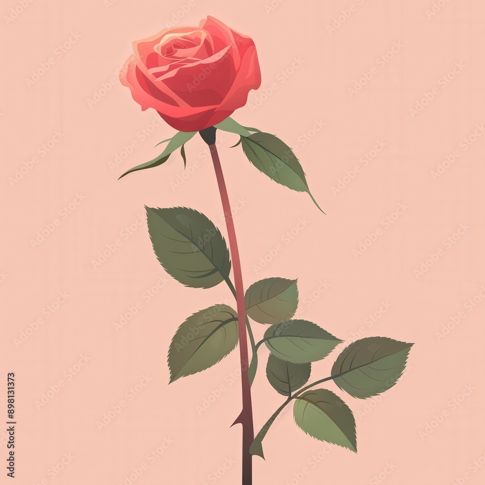 Fototapeta premium Rose flat design side view romantic theme animation colored pastel