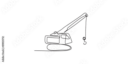 One single line drawing of crawler crane for soil earth drilling vector illustration, commercial vehicle. Heavy digger machine construction concept.