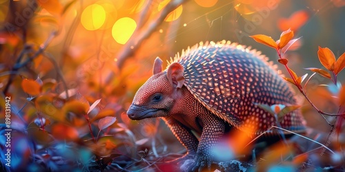 Beautiful armadillo in nature. Selective focus. photo