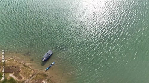 Aerial view Dau tieng artificial lake, biggest irrigation lake of Viet Nam and Southeast Asia located in 3 provinces Tay Ninh, Binh Duong, Binh Phuoc, upstream water source of Sai gon river photo