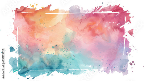 watercolor square rectangle background with brushstrokes and splashes, rainbow colors