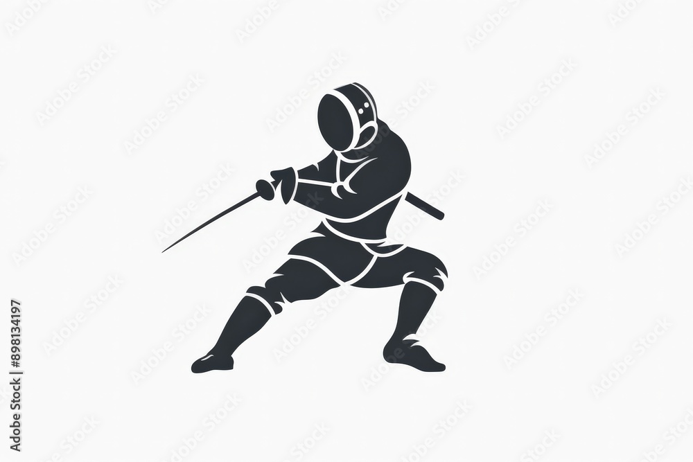 A stylized silhouette of a fencer in a protective suit and mask, poised in an attacking motion, brandishing a sword for a dynamic and engaging appearance. A stylized silhouette of a fencer in a protective suit and mask, poised in an attacking motion, brandishing a sword for a dynamic and engaging appearance.