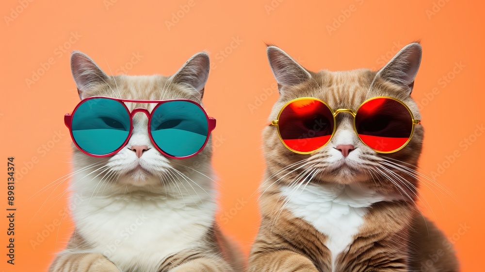 Two cool cats in sunglasses isolated on background, cat lovers shot , Generative Ai Two cool cats in sunglasses isolated on background, cat lovers shot , Generative Ai