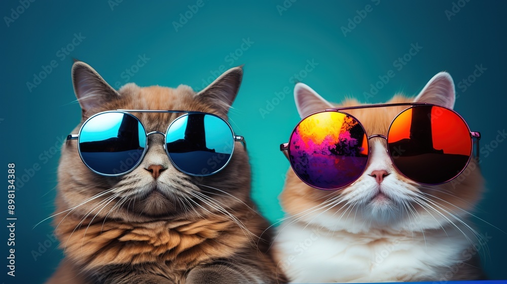 Two cool cats in sunglasses isolated on background, cat lovers shot , Generative Ai 