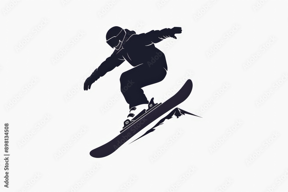 A dynamic silhouette of a snowboarder, soaring high above snowy mountainous terrain, highlighting the freeing and exhilarating nature of snowboarding. A dynamic silhouette of a snowboarder, soaring high above snowy mountainous terrain, highlighting the freeing and exhilarating nature of snowboarding.