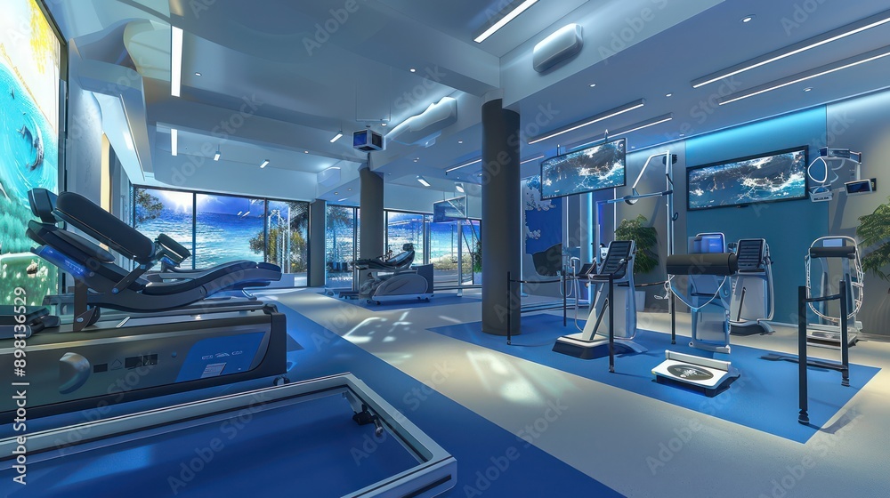 Obraz premium high-tech rehabilitation center where therapists use virtual reality to simulate environments for patients' physical therapy sessions