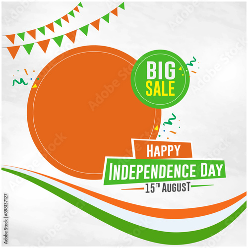 Big Sale,  August 15, Happy Independence Day India Logo Vector Design Template. Retail, electronics, Online Shopping, E Commerce Product Offers layout