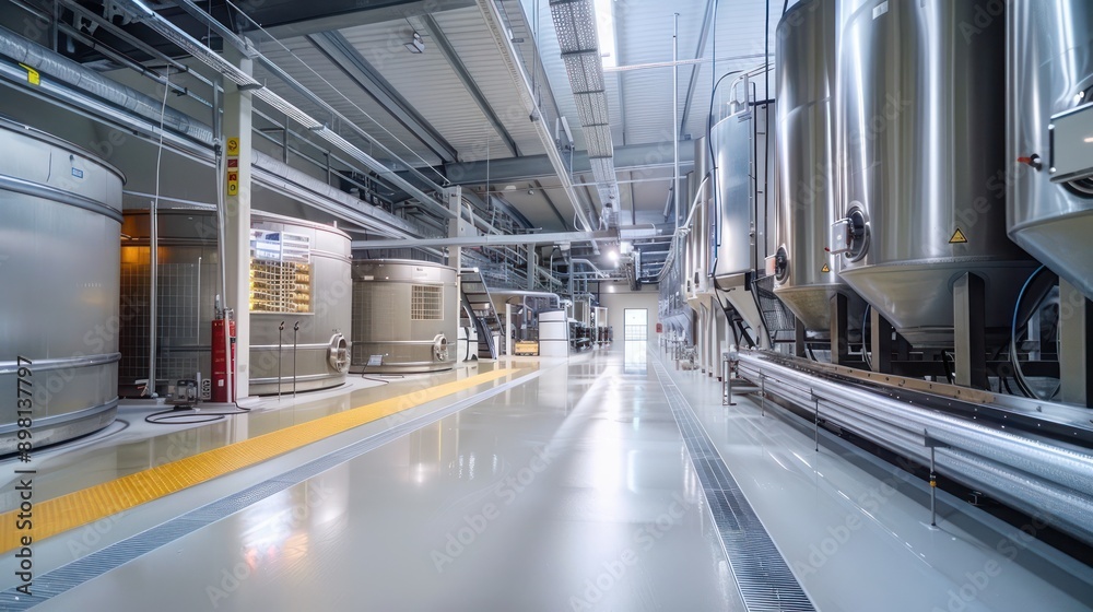 Obraz premium high-tech wine production facility where vintners use sensor-driven analytics to monitor and adjust fermentation processes digitally