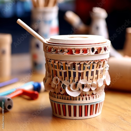 45 52 childrens craft of constructing a paper cup musical instru photo