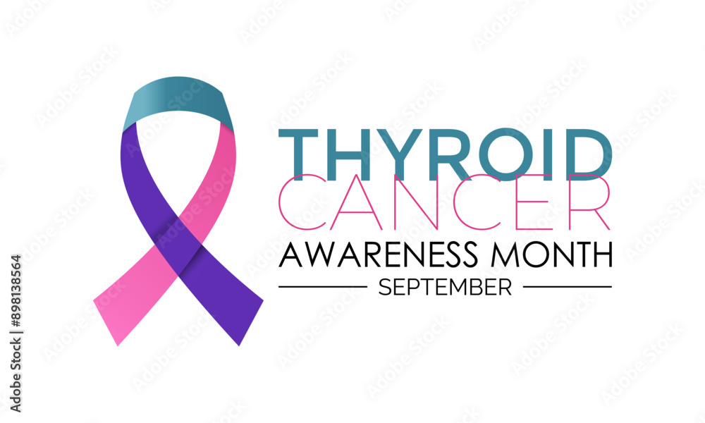 Vector illustration of Thyroid cancer awareness month is September. Promoting Thyroid Health and Wellness awareness Calligraphy Realistic Teal Ribbon. Banner poster design. Vector illustration of Thyroid cancer awareness month is September. Promoting Thyroid Health and Wellness awareness Calligraphy Realistic Teal Ribbon. Banner poster design.