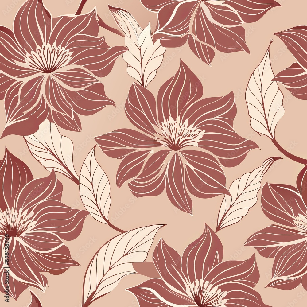 Fototapeta premium Seamless pattern of minimalist line art flowers, Generative AI