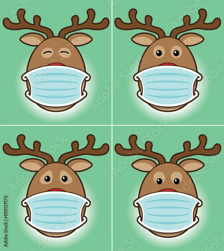 Four Rudolph Red Nosed Reindeer Mug Shots wearing Medical Facemasks