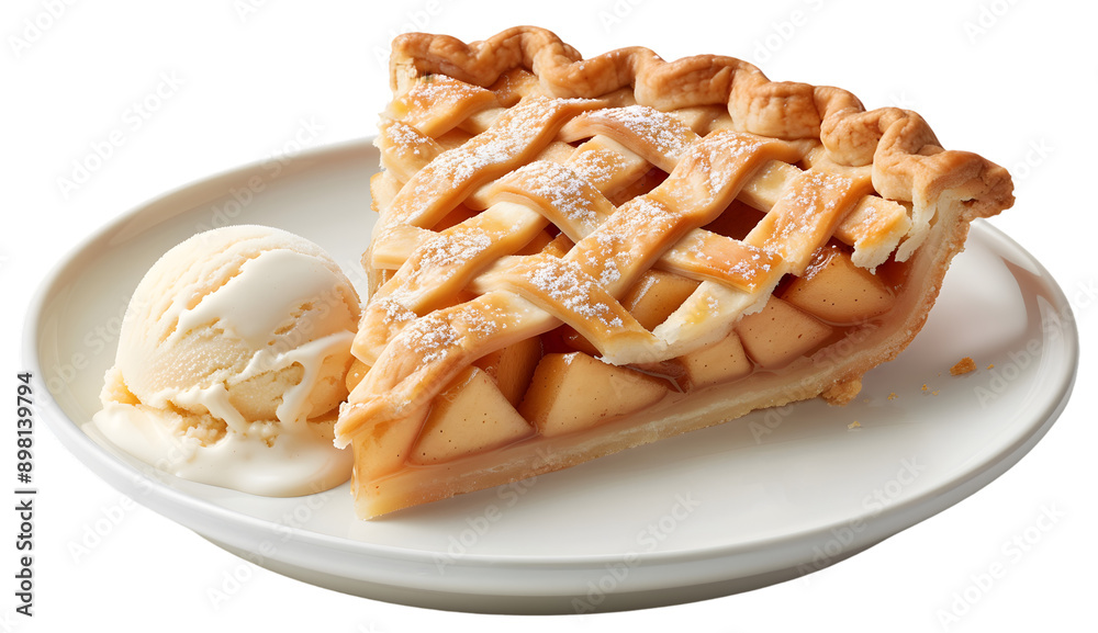 Slice of Classic Apple Pie Lattice Crust Vanilla Ice Cream Topping Plate Transparent Background Slice of Classic Apple Pie Lattice Crust Vanilla Ice Cream Topping Plate Transparent Background