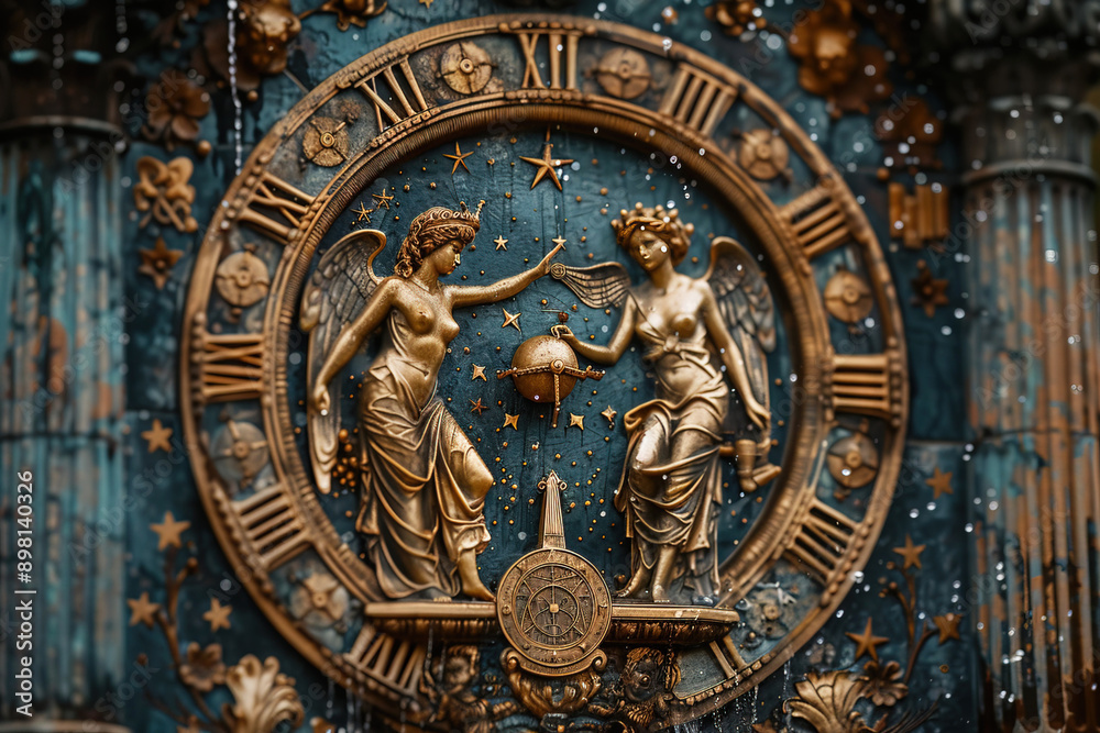 Gemini people with face close-up, east zodiac horoscope constellation symbol, blue fiery neon background. Gemini people with face close-up, east zodiac horoscope constellation symbol, blue fiery neon background.