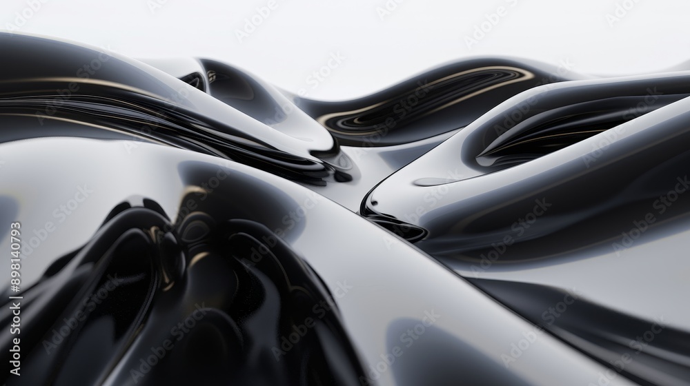 Abstract 3D rendering of black flowing liquid or viscous substance. Smooth, organic shapes create a dynamic and futuristic background. Abstract 3D rendering of black flowing liquid or viscous substance. Smooth, organic shapes create a dynamic and futuristic background.
