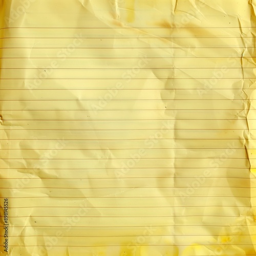 Crumpled Yellow Lined Paper Background for Writing photo