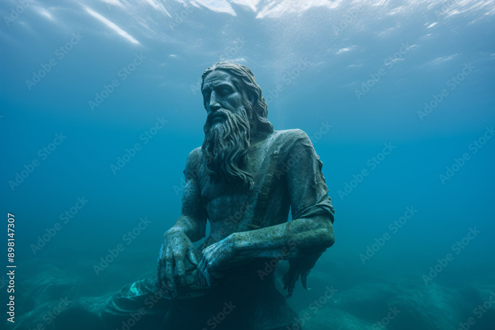 a statue of a man under water a statue of a man under water
