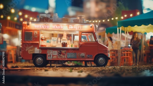food truck in city festival , selective focus