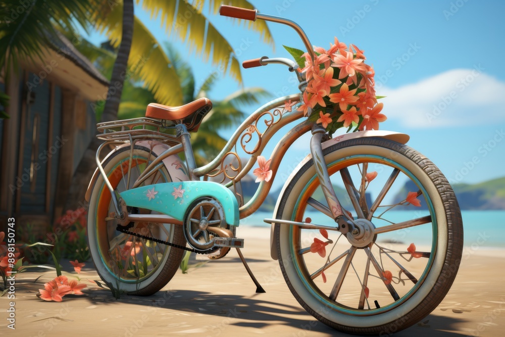 Fototapeta premium Beach Cruiser with Tropical Flowers