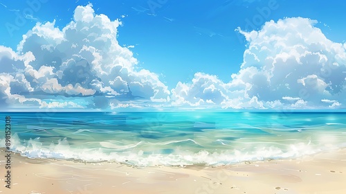 Wallpaper Mural Beautiful Blue Skies with Nature, Moon ,Cloud ,Beach scenery, Tree, night -Anime concept Background, Thunderous Summer Skies: An Anime-Inspired Illustration Torontodigital.ca