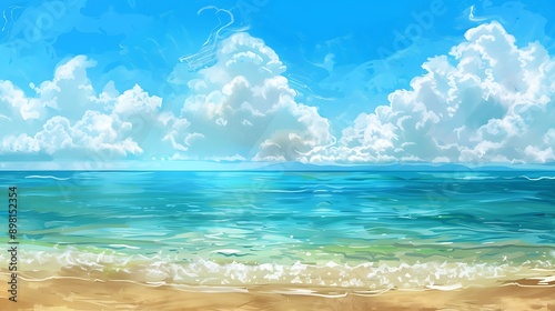 Wallpaper Mural Beautiful Blue Skies with Nature, Moon ,Cloud ,Beach scenery, Tree, night -Anime concept Background, Thunderous Summer Skies: An Anime-Inspired Illustration Torontodigital.ca